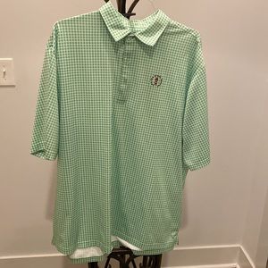 Donald Ross Golf Shirt. Green and White Check pattern. Sea Pines Resort LogoXXL.